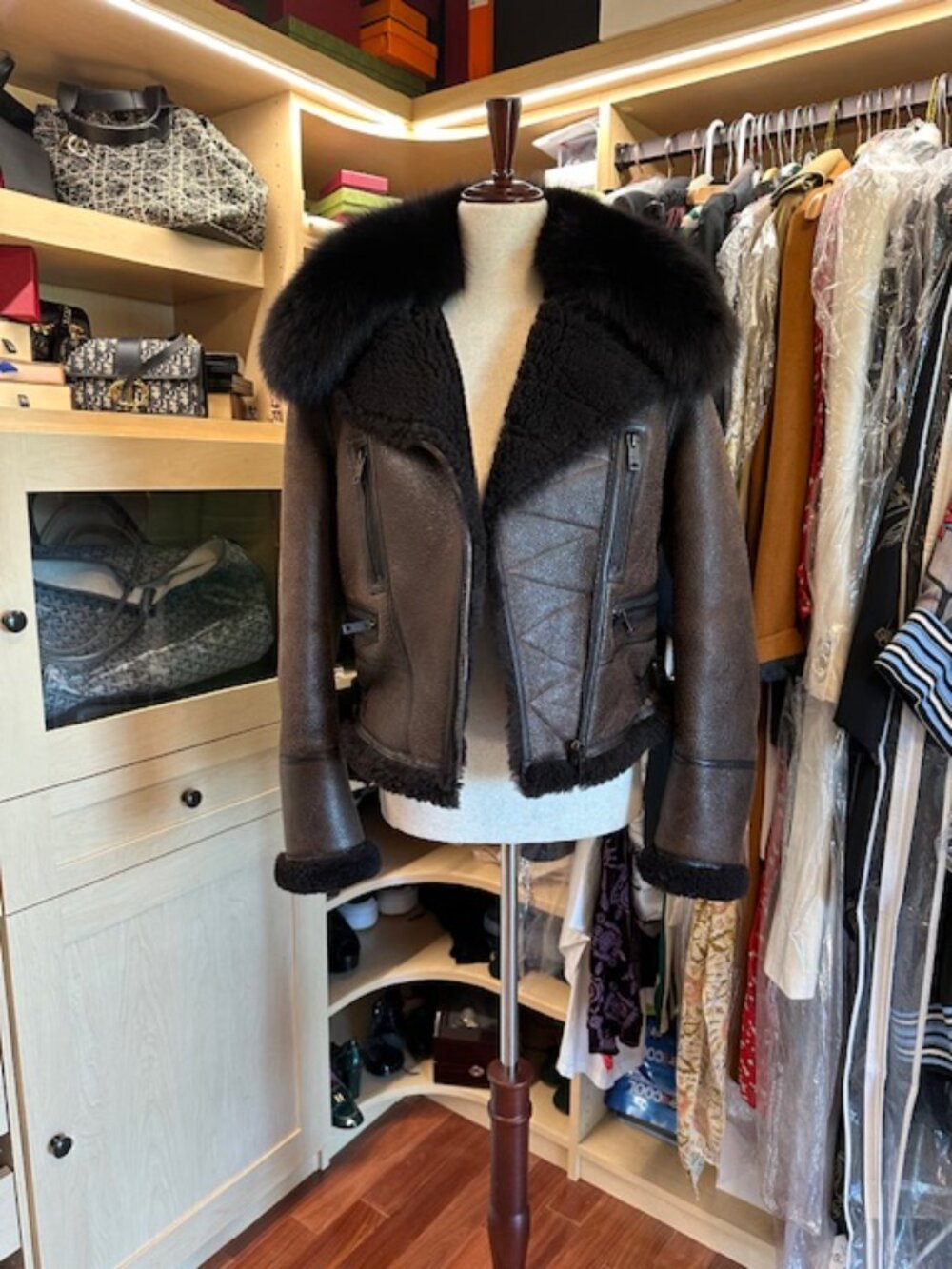 Burberry Brit Brown Leather, Shearling and Fur Size 6 Jacket - Picture 6 of 15